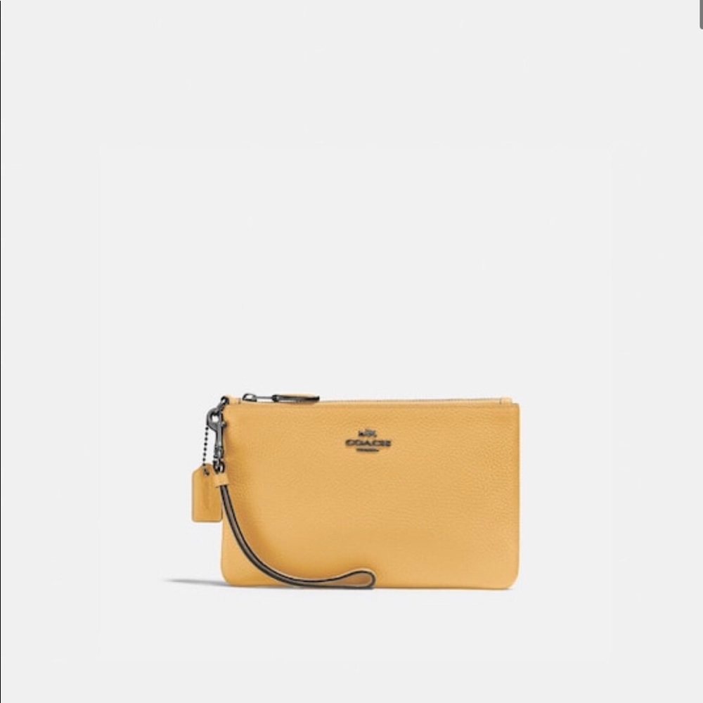 Coach wristlet, Large NWT honeycomb yellow w/pewter hardware - Picture 2 of 13